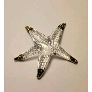 Glass Starfish Gold Accent Figurine Paperweight Ocean Coastal Ribbed MCM VTG